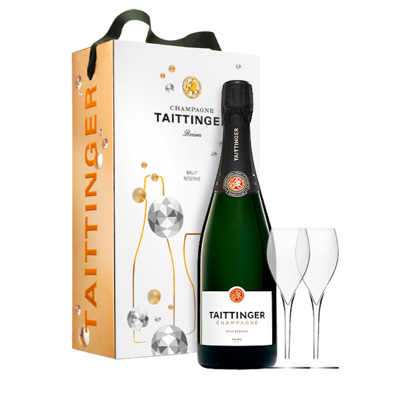 Estuche 1 botella Taittinger Brut Réserve + copas Gift | Decántalo